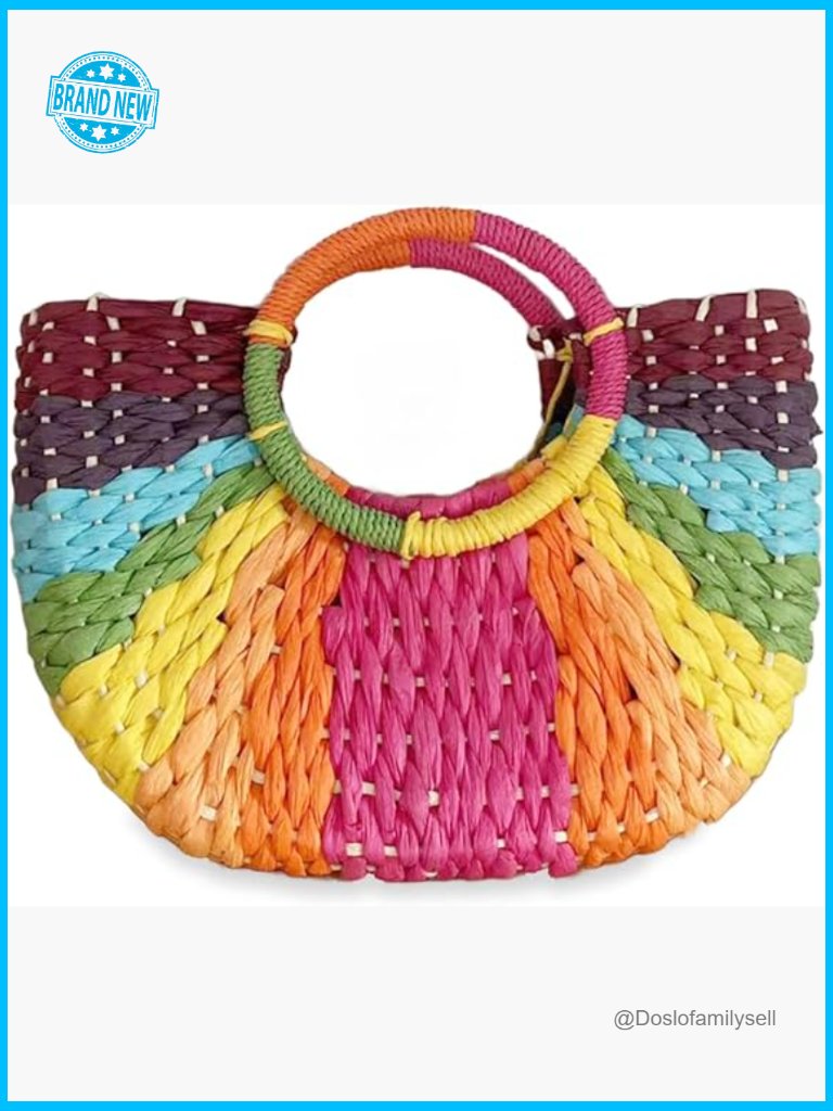 Woven Straw Tote Handbag Large Rattan Purse Summer Beach Bag